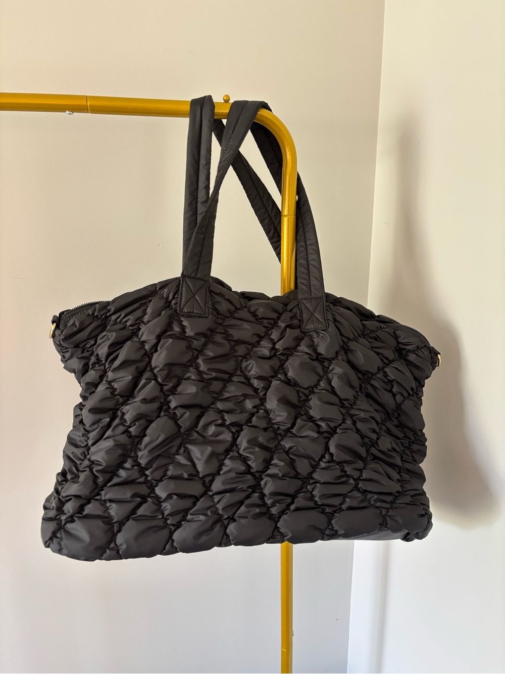 Black Quilted Puffer Tote Bag - Women